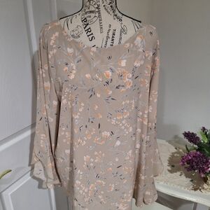 Calvin Klein Beige Floral Long Sleeve Blouse